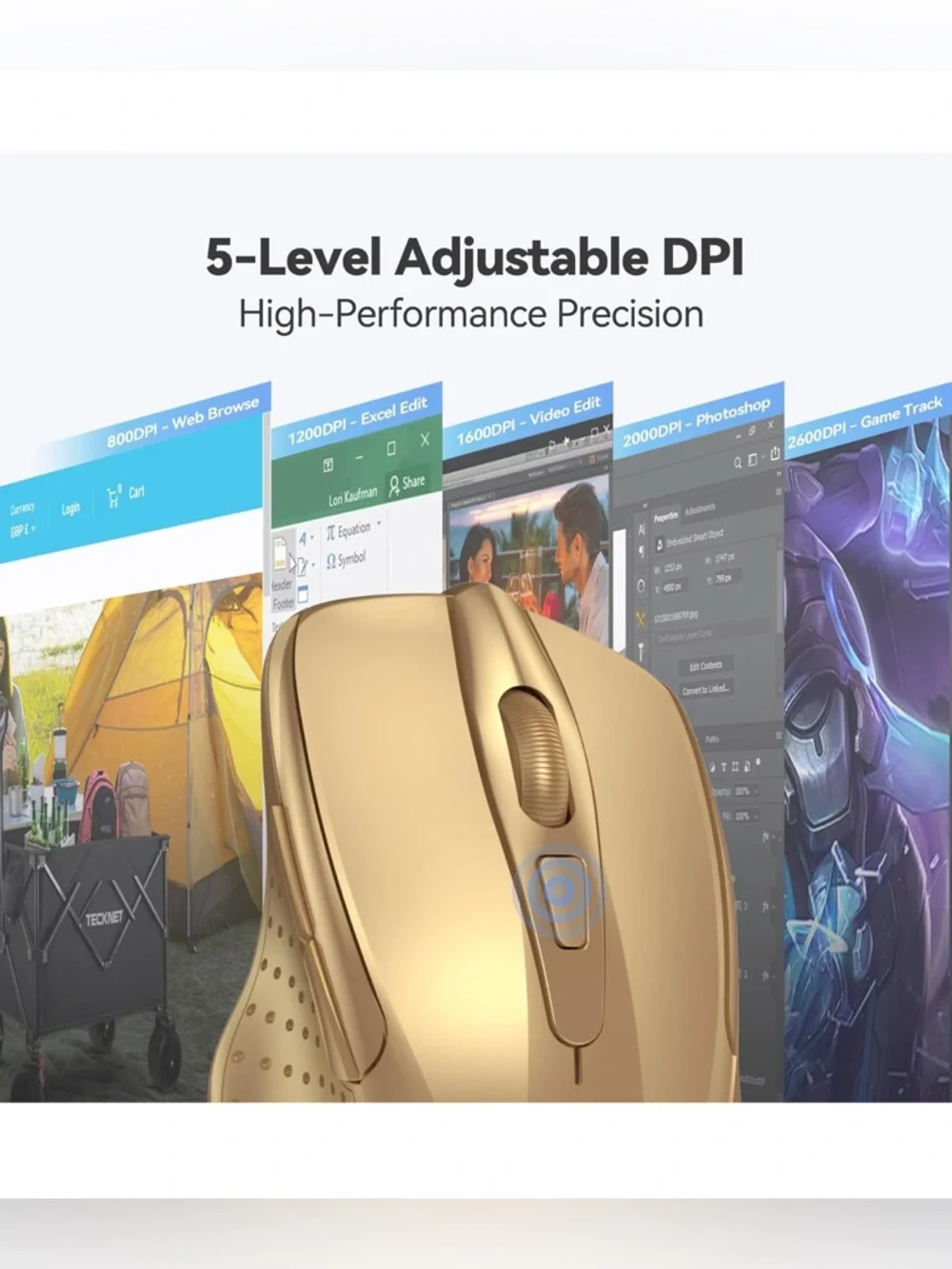 TECKNET Wireless Mouse, 2.4G Ergonomic Optical Mouse